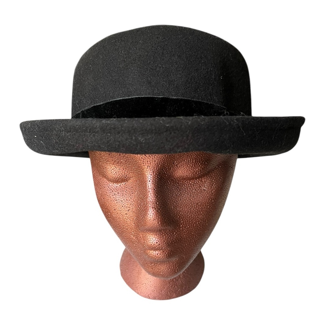 Classic Black Bowler Hat, vintage wool with velvet ribbon